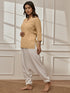 Women's Chiku Cotton Linen Kurta With White Cotton Lycra Harem Pants Yoga Set